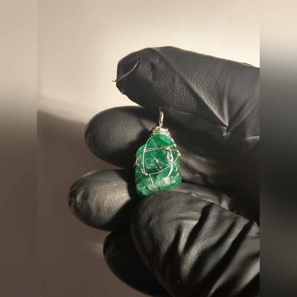 Large Gemmy Emerald Translucent Crystal Pendant in Sterling Silver